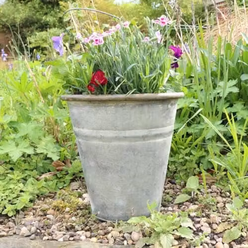 Melody Maison Small Rustic Grey Metal Bucket Planter Pot – 1