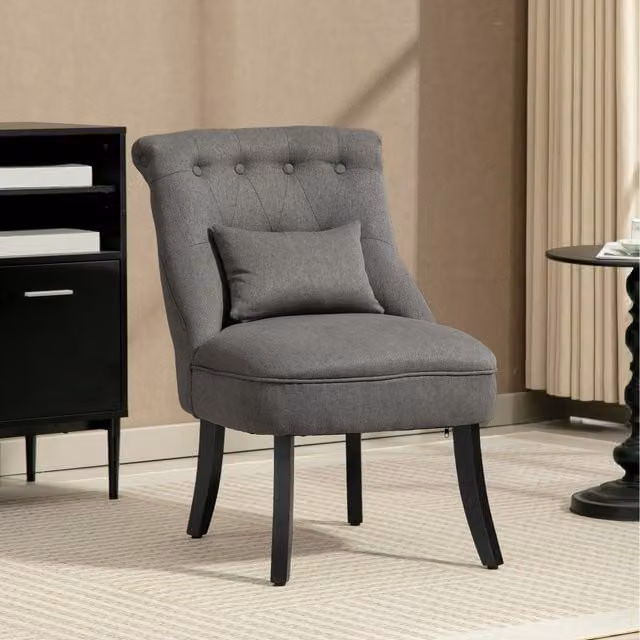 HOMCOM Modern Grey Fabric Tub Accent Chair with Armrests and Solid Wood Legs