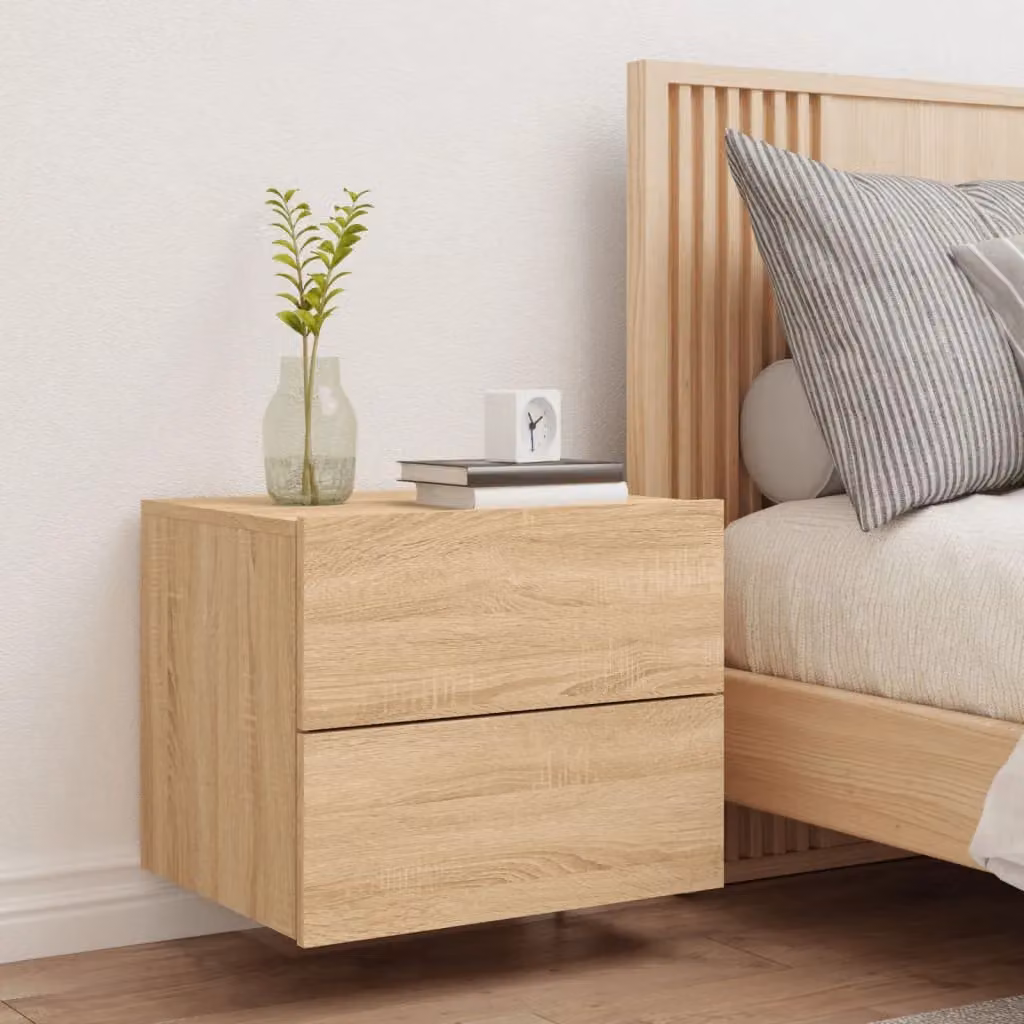Berkfield Home Wall-mounted Bedside Cabinet with Integrated LED Lights in Sonoma Oak Brown – 3