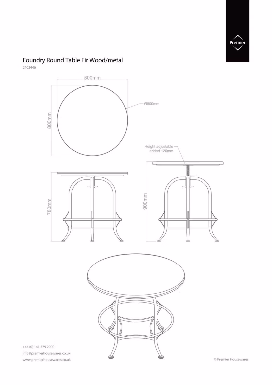 Orsina Industrial Style Round Wood and Metal Side Table in Brown with Height Adjustable Central Column – 4