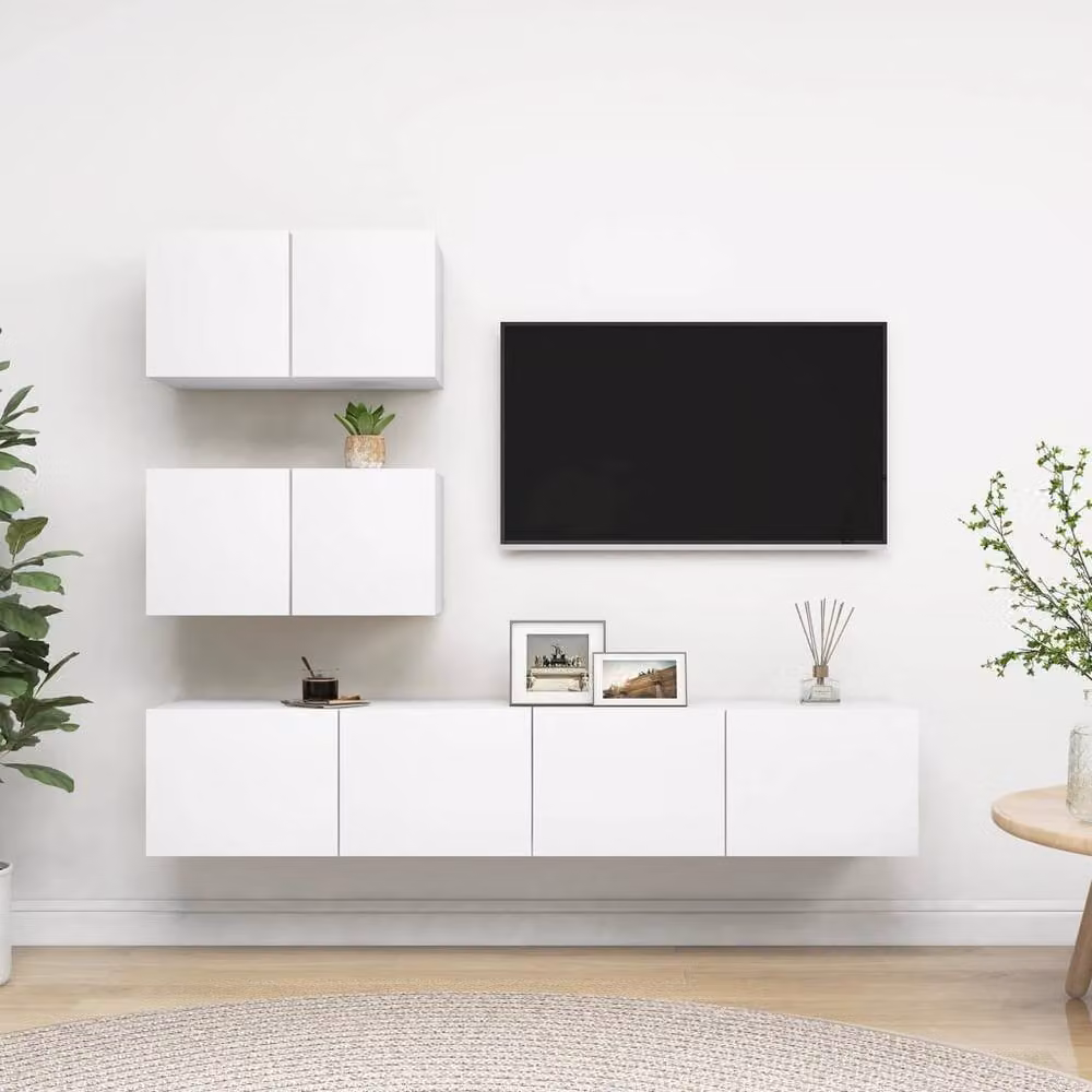Berkfield Home Modern 4 Piece White MDF TV Cabinet Set for your Living Room
