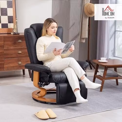HOMCOM Black Synthetic Leather Manual Recliner Chair with 360 Degree Swivel and Footrest – 2