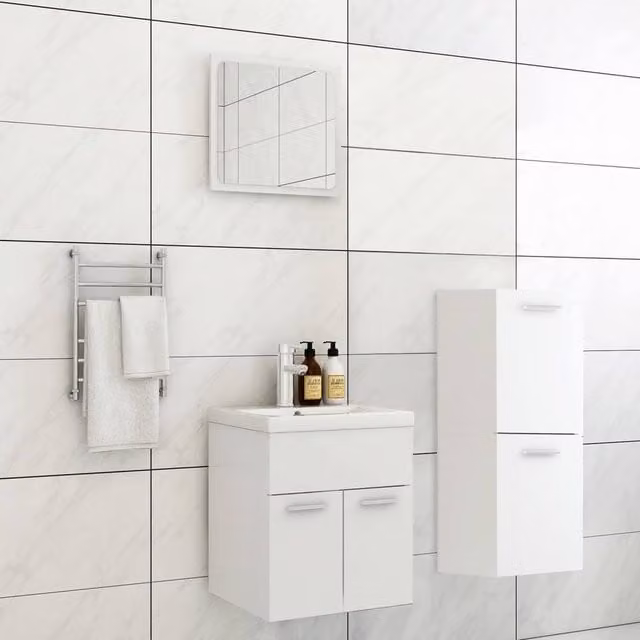 Berkfield Home Modern White Bathroom Furniture Set with Vanity Unit, Side Cabinet and Mirror Cabinet