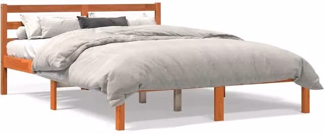 Berkfield Home Solid Wood Pine Bed Frame in Wax Brown, W/D/H: 140 x 190 cm – 1