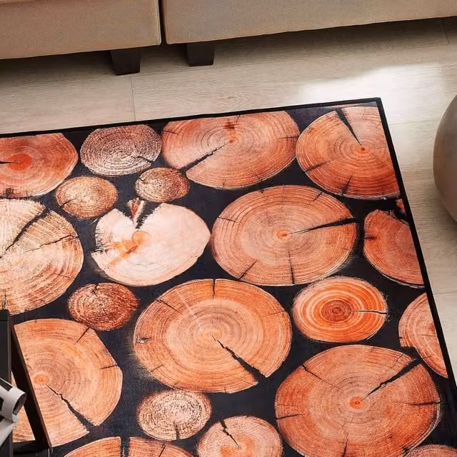 Wyld and Coco Wood Log 3D Print Area Rug in Brown, Polyester, W: 80 cm, L: 150 cm – 1