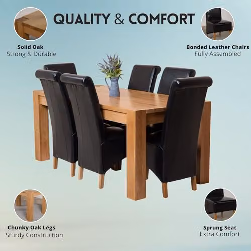 Thats Furniture Kuba Oak Dining Table and 6 Montana Black Leather Chairs Set, W/D/H: 180 x 90 x 78 cm – 2