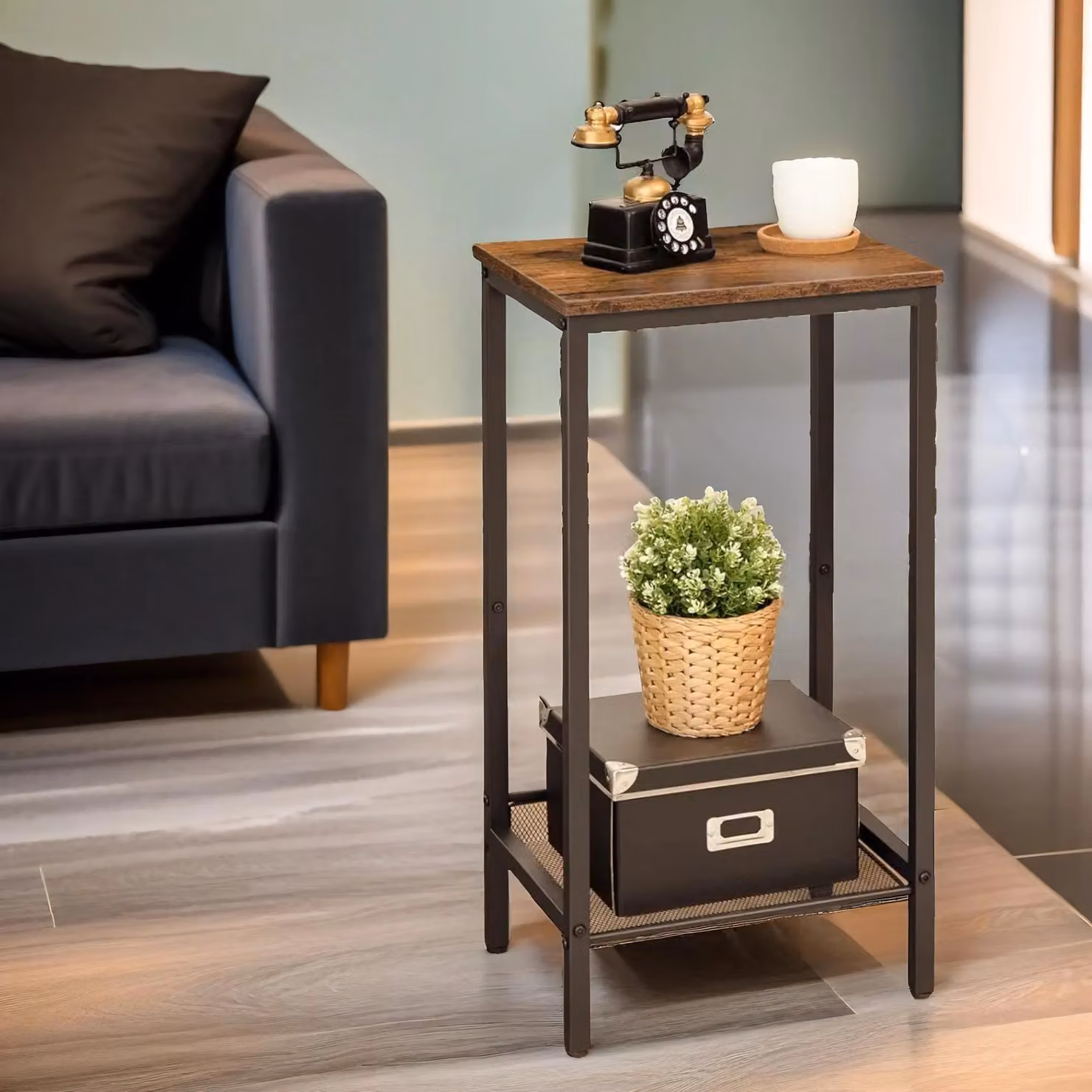 Rafaelo Mobilia Bedside Table with Adjustable Mesh Shelf in Brown and Black – 3
