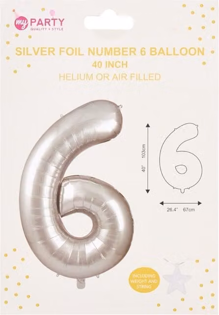 My Party Silver Foil Number 6 Balloon for Birthdays and Anniversaries