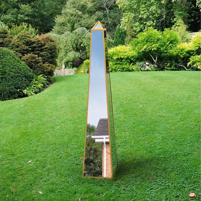 MirrorOutlet Gold Metal Edged Abstract Modern Mirrored Garden Ornament, Height: 150 cm
