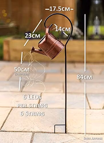 Garden Mile Solar Powered Watering Can Lantern with Ground Spike, Black or Brown Metal Outdoor Decorative Garden Light – 2