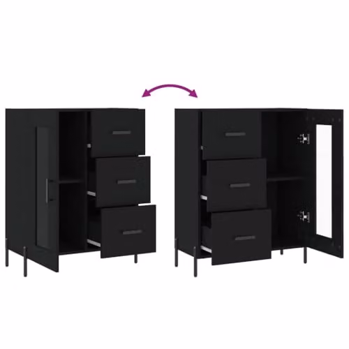 vidaXL Modern Black Sideboard with Glass and Metal Details, W/D/H: 69.5 x 34 x 90 cm – 4