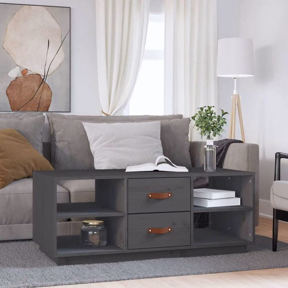 Berkfield Home Grey Rustic Solid Pine Coffee Table W/D/H: 100 x 50 x 41 cm – 2