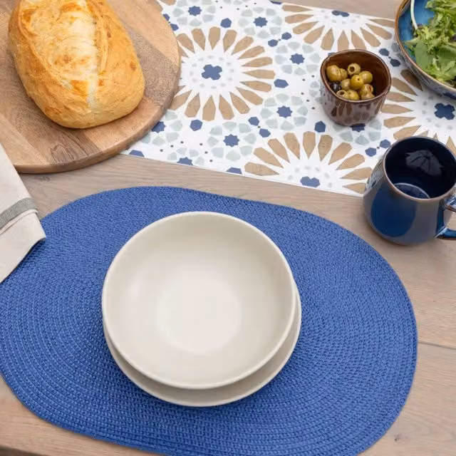 D-C-Fix Wipe Clean Woven Oval Placemats in Deep Blue, 6 Pack