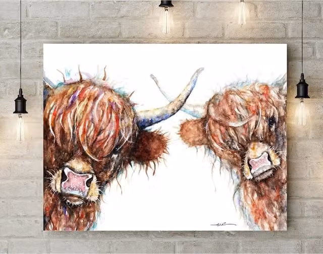 Be Coventry Highland Cows Canvas Print in Brown, W: 60.96 cm x H: 81.28 cm