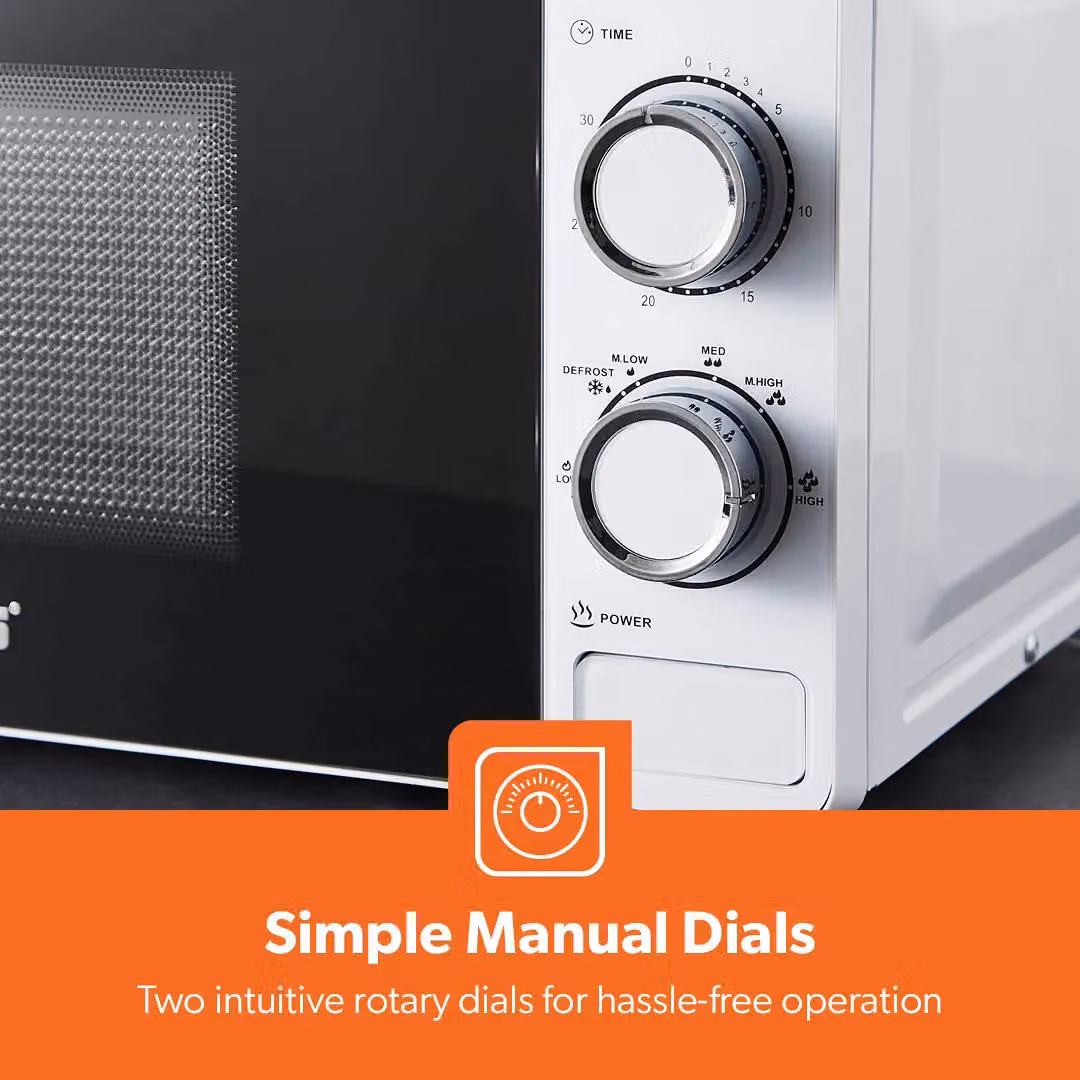 Geepas 20L Solo Microwave Oven with 700W Power and Timer in White – 6