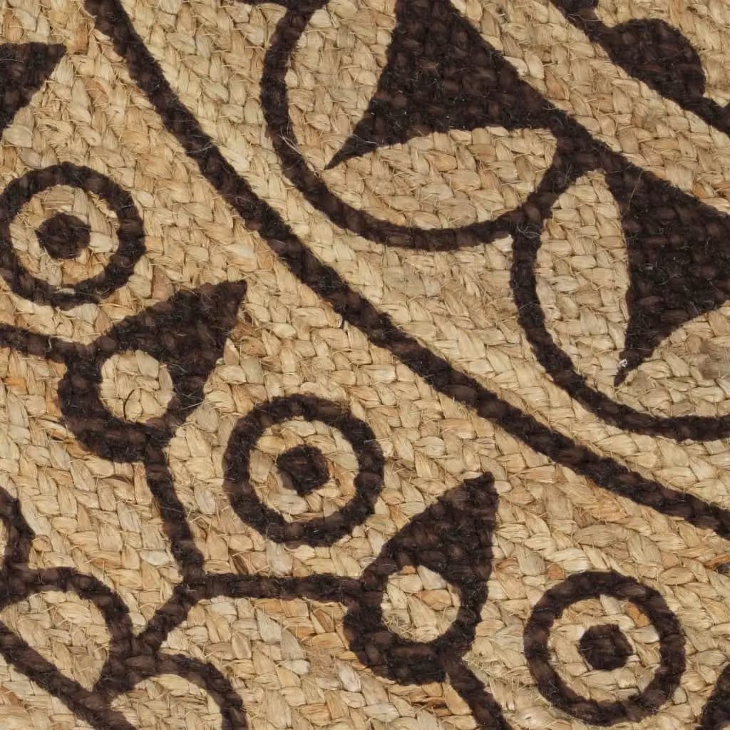 Berkfield Home Handmade Round Braided Jute Rug with Floral Print in Brown and Beige, Diameter: 90 cm – 3