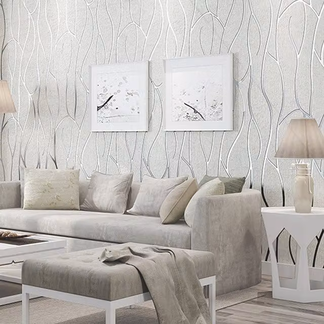 Livingandhome White 3D Stereoscopic Empaistic Wave Striped Non-Woven Wallpaper