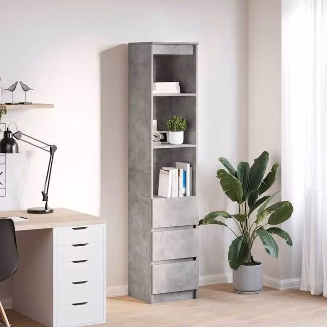 Berkfield Home Modern Highboard in Grey MDF with Hinged Doors and Internal Shelves, W/D/H: 37.5 x 35 x 180 cm