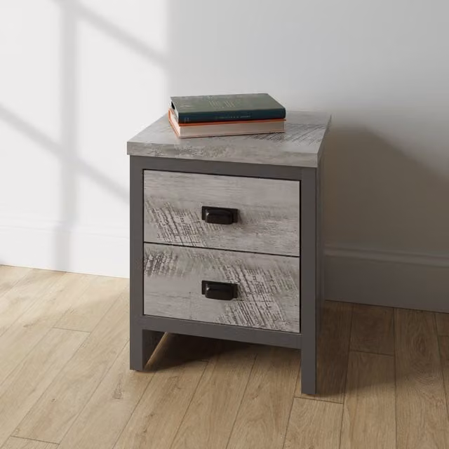 GFW Boston 2 Drawer Bedside Table in Grey