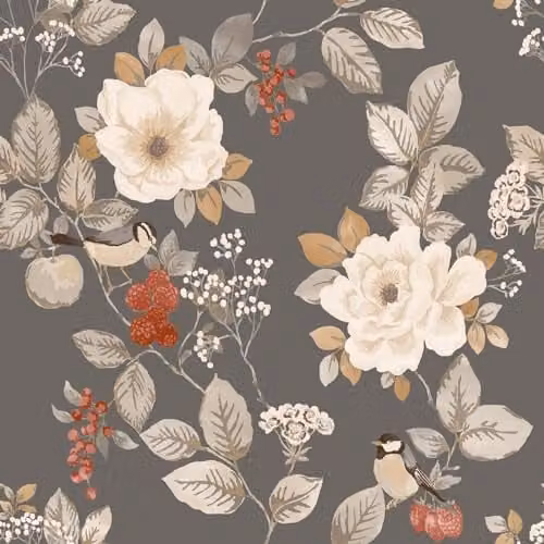 Belgravia Decor Bramble Floral Wallpaper in Grey with Matte Detailing – 1