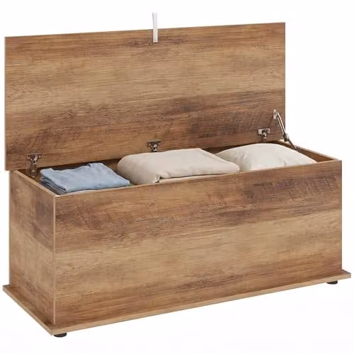 HOMCOM Large 113L Storage Chest Blanket Box in Brown Wood Grain, W: 100 cm, D: 40 cm, H: 40 cm