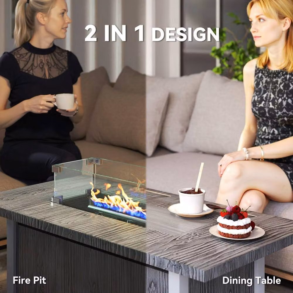 Wyld Haus Rectangular Dark Grey Steel Gas Fire Pit Table with Glass Guard Cover W/D/H: 109 x 56 x 32 cm – 4