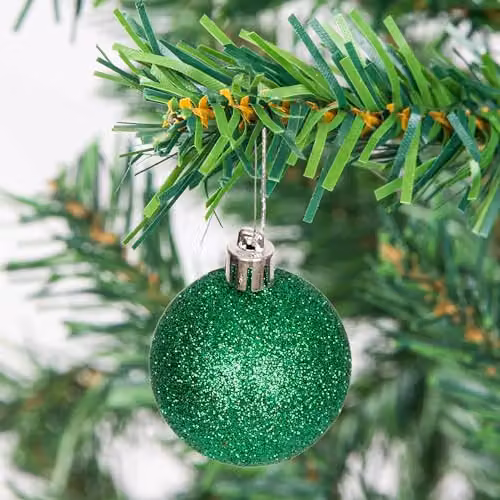 Shatchi 18-Piece Set of Green and Silver Round Plastic Christmas Bauble Hanging Decorations, Diameter: 5 cm – 2