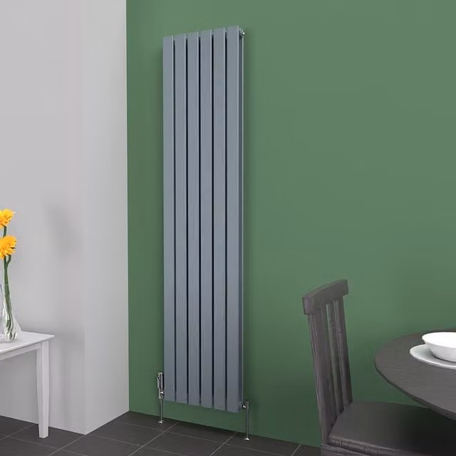 Lux Heat Flat Coloured Vertical Radiator in Pebble Grey, H 180 cm x W 42 cm