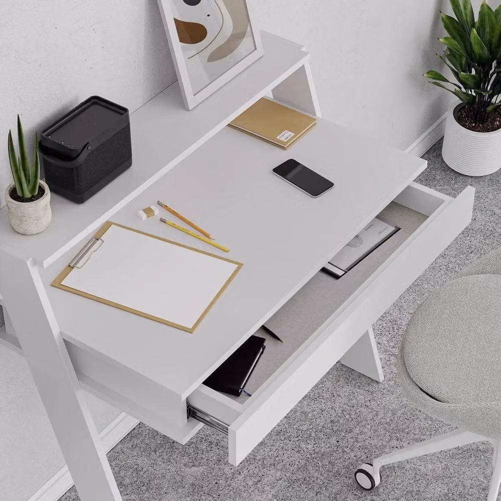 Havendro Matt White Wall Mounted Floating Writing Desk with 1 Drawer and 1 Shelf – 3