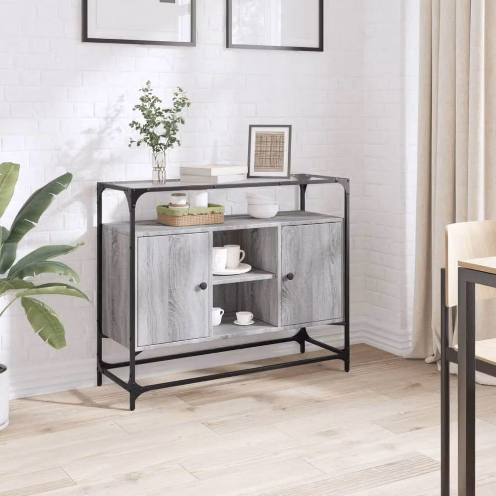 Berkfield Home Grey Sonoma Sideboard with Glass Top, W/D/H: 98 x 35 x 81 cm – 2