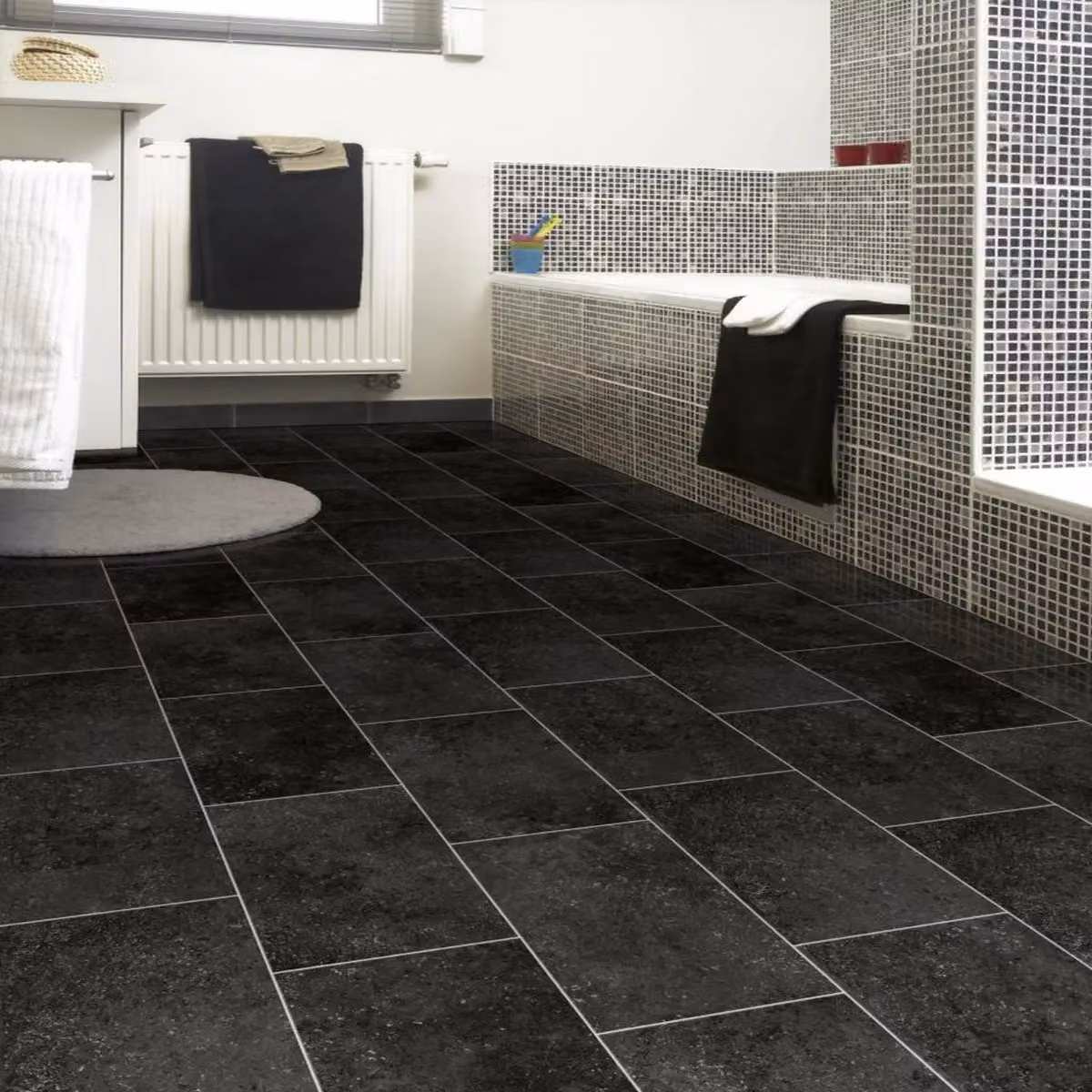 Vinyl Flooring UK Dark Grey Stone Tile Effect 2.0mm Vinyl Flooring Sheet in Black, Size: 200 x 800 cm – 3