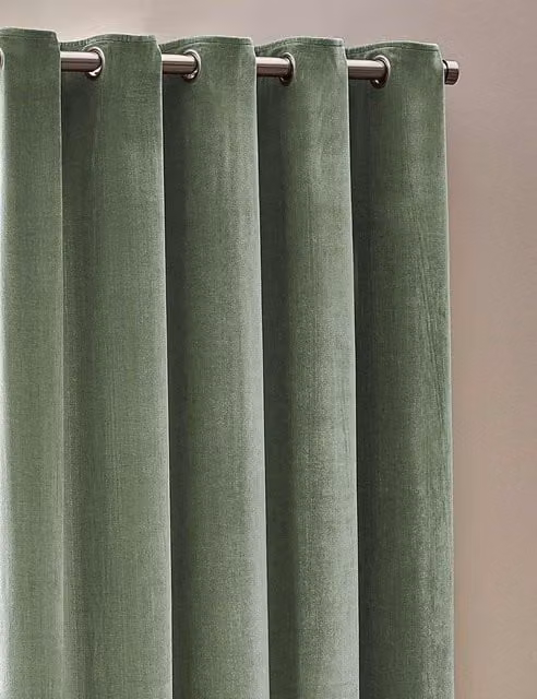 YARD Chenille Velvet Eyelet Curtains, Green, H: 137 cm x W: 117 cm