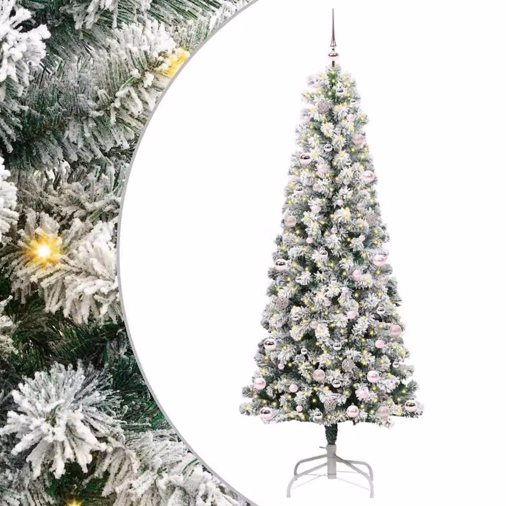 Berkfield Home Artificial Hinged Christmas Tree in Green and White, Height: 240 cm – 2