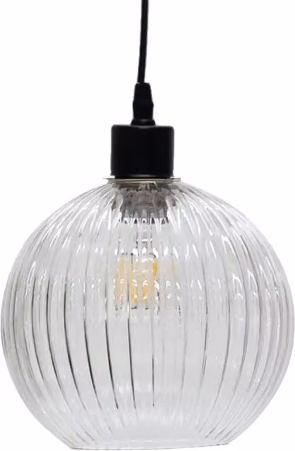 First Choice Lighting Betchley Clear Ribbed Glass Globe Easy Fit Pendant Shade
