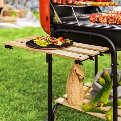 Outsunny Red Charcoal Barbecue Grill with Warming Rack and Wheels – 7