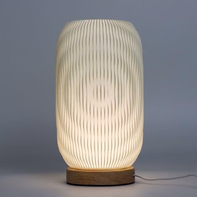 KDMK Modern Twisted New Wave Dimmable USB Table Lamp in White and Wood