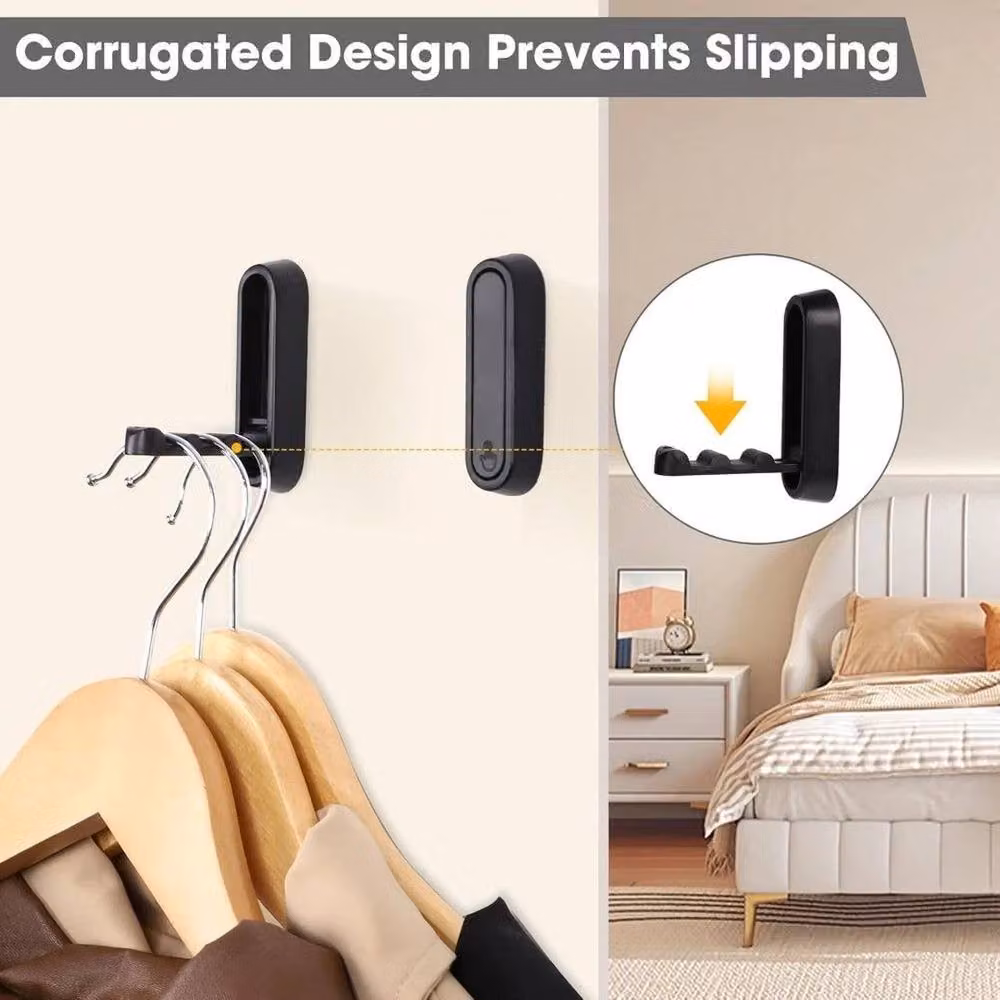 FLAVORA Black Metal Folding Wall Mounted Clothes Hanger Set of 2, Width: 50 cm – 2