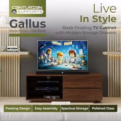 Centurion Supports Gallus Premium Walnut TV Cabinet with 2 Drawers and 3 Shelves for 32-55 inch LED/OLED/LCD TVs, Brown, W/D/H: 110 x 39.5 x 47.5 cm – 4