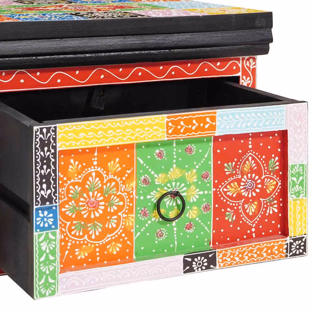 Berkfield Home Set of 2 Floral Mango Wood and MDF Bedside Cabinets in Multicolour and Gold, W: 40 cm, D: 30 cm, H: 28 cm – 4