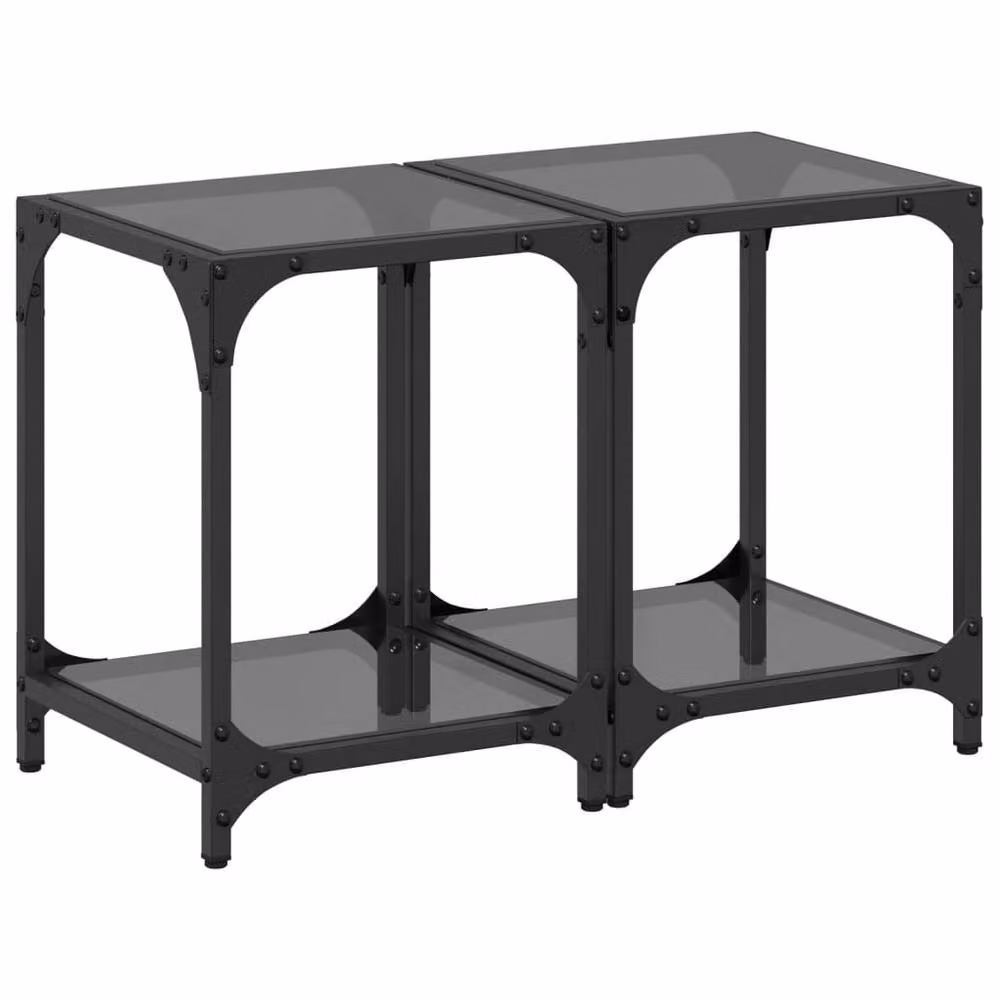 Berkfield Home Modern Square Coffee Table Set with Black Glossy Glass Top and Steel Frame, 2 Pieces, W/D/H: 30 x 30 x 40 cm – 3