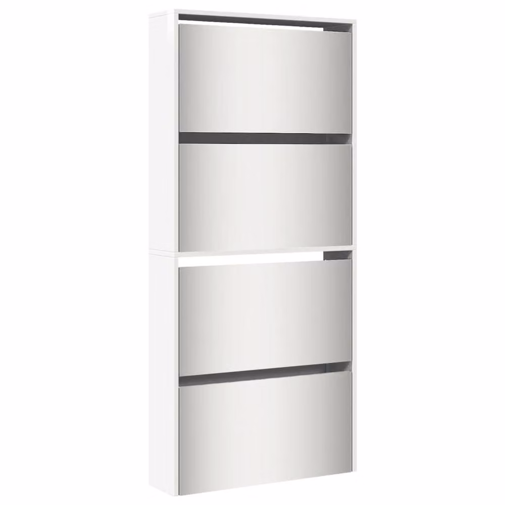 Berkfield Home 4-Layer High Gloss White Shoe Cabinet with Mirror, W: 63 cm, D: 17 cm, H: 134 cm – 2