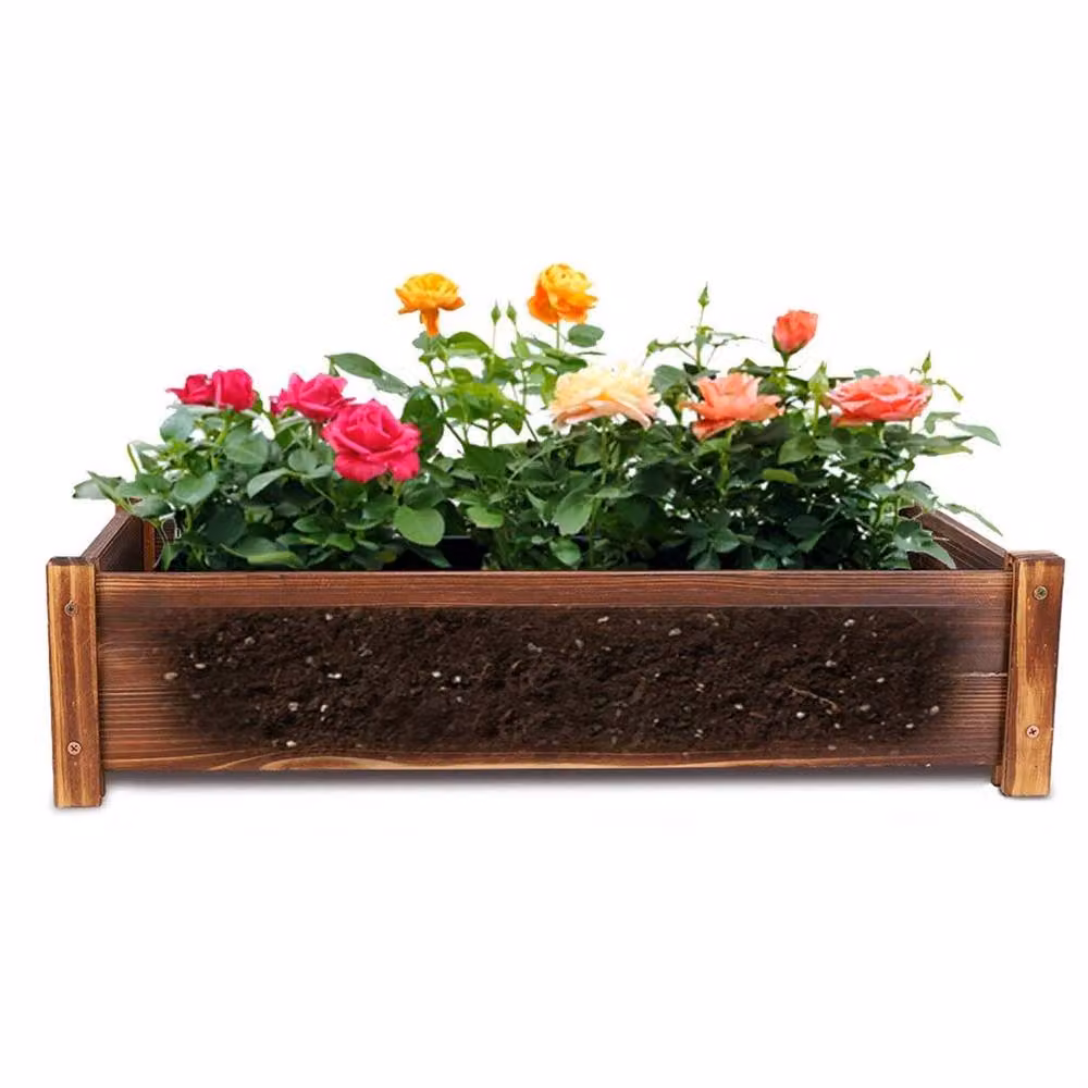 NESTLUNE Brown Wooden Raised Garden Bed Planter Box for Vegetable, Herb and Ornamental Gardens – 3