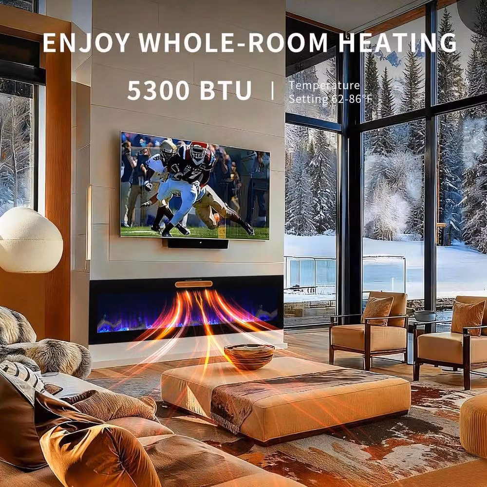 FLAVORA 50 inch Black LED Media Electric Fireplace Wall Heater – 5