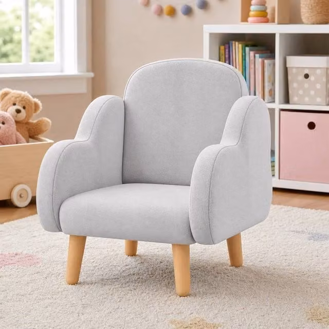 STILVORA Kids Armchair with Cloud Design in Grey Velvet – 1