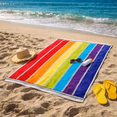Allure Bath Fashions Rainbow Striped Cotton Beach Towel, Multicolour, W/H: 70 x 140 cm – 5