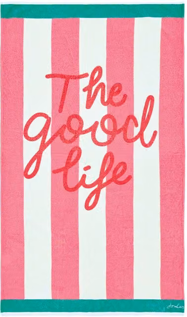 Joules The Good Life Striped Cotton Beach Towel in Pink, White and Multicolour