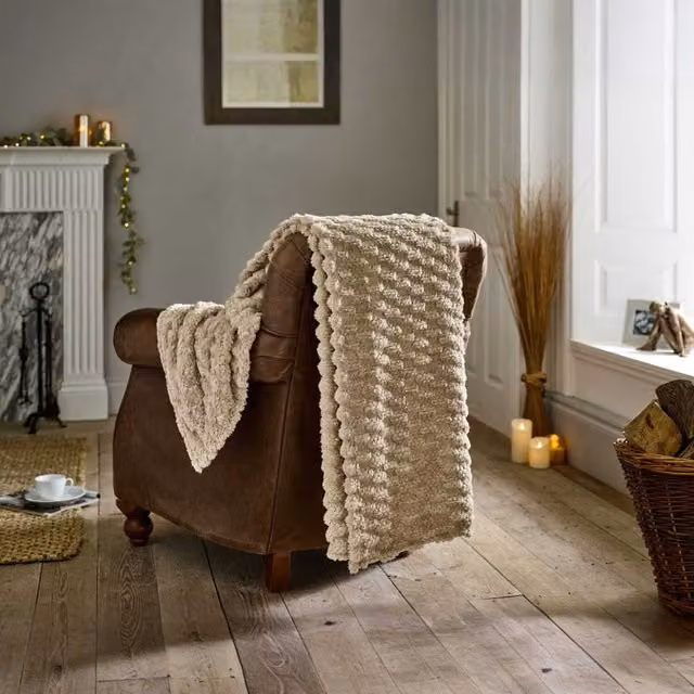 Deyongs Featherstone SuperSoft Textured Extra Warm Luxury Fleece Throw, Silver - Putty, W: 130 cm, L: 170 cm