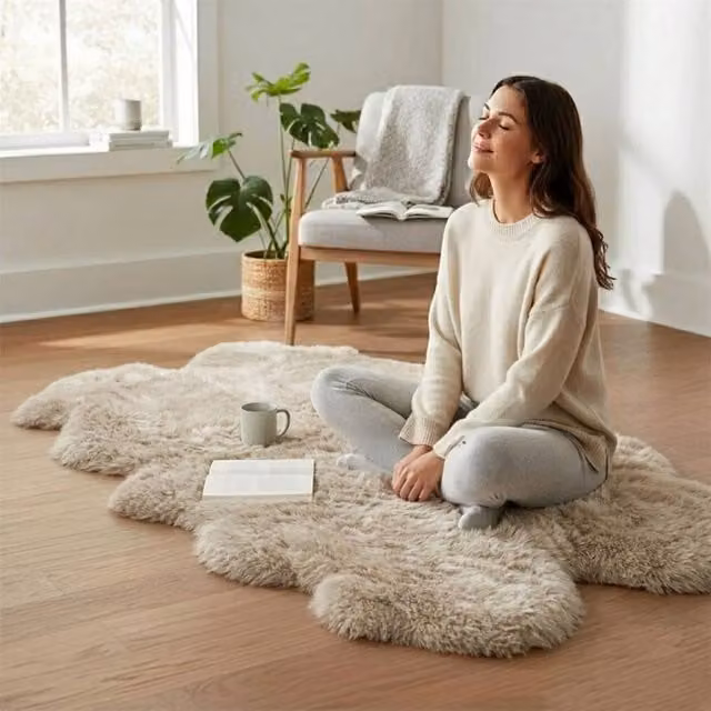 Infinity Leather Natural Wool Sheepskin Rug in Beige, W: 180 cm, D: 110 cm – 1