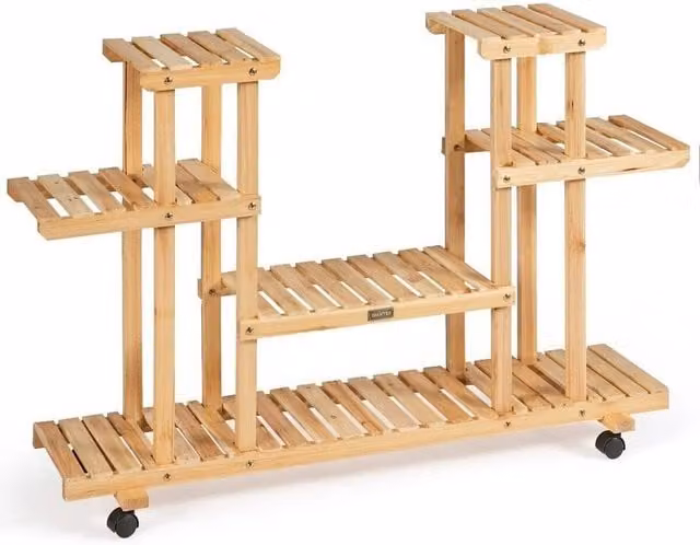 Kelvenix 4-Tier Wooden Flower Rack Display Shelf in Brown, W/D/H: 80 x 30 x 124 cm