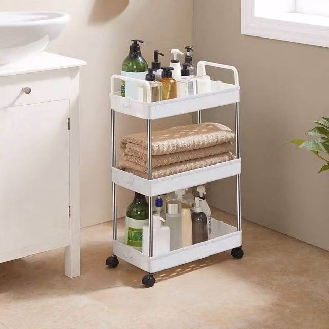 SONGMICS 3-Tier Modern Kitchen Trolley with Castors, White, W: 67.6 cm, D: 42.0 cm, H: 23.6 cm